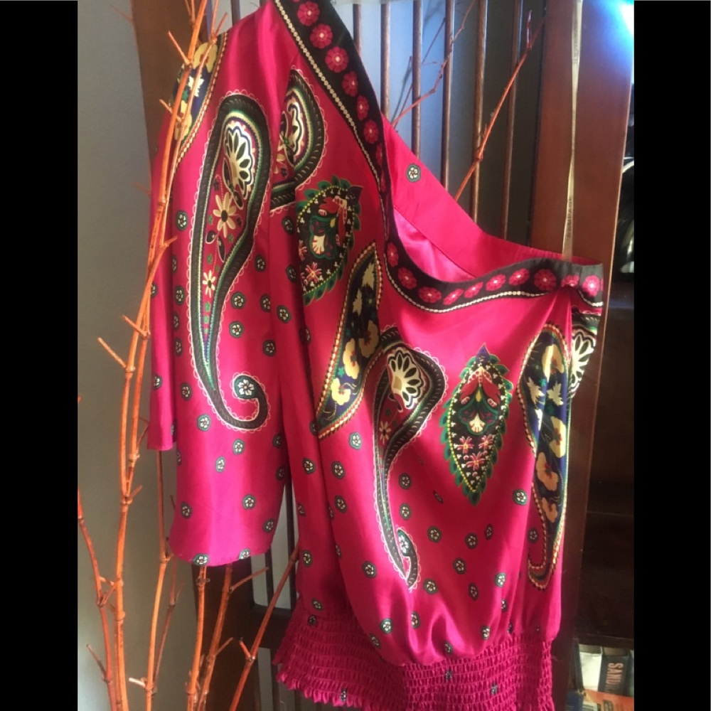 Multi colored satin one sleeved shirt